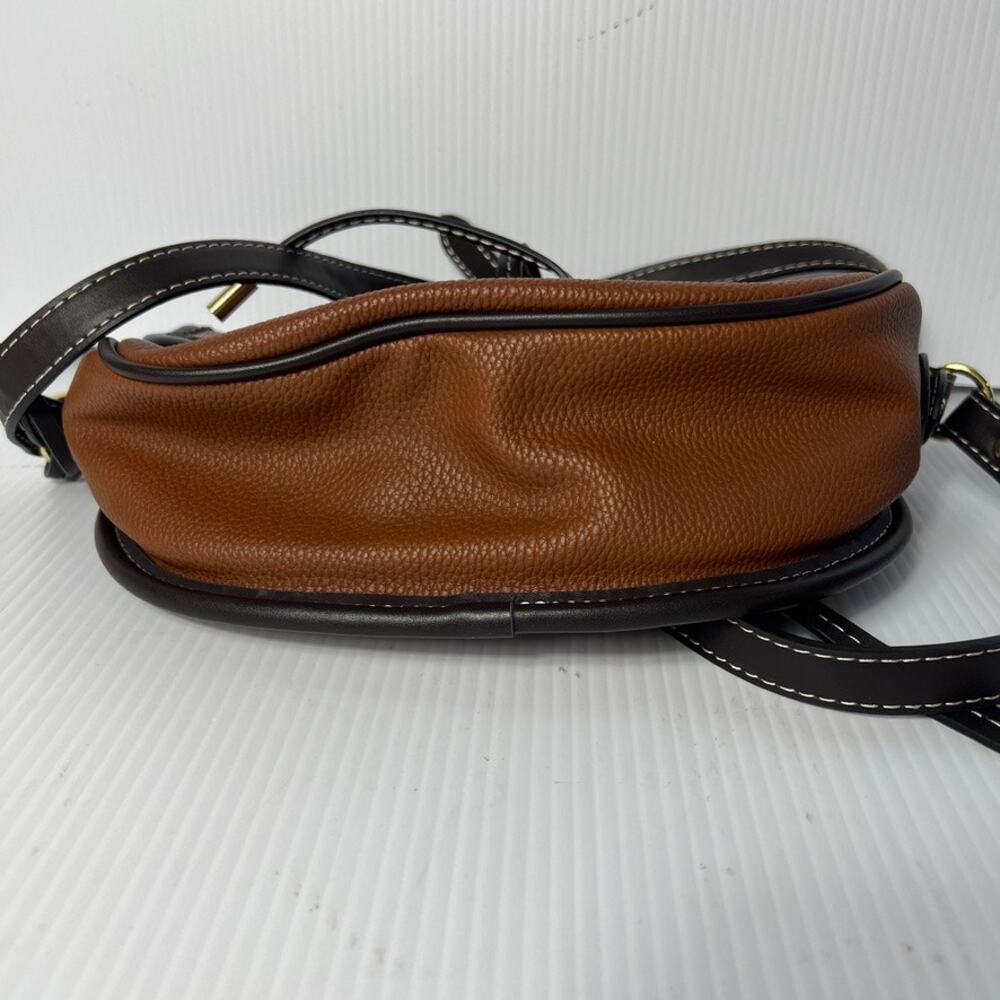 London Fog Women's Newbury Large Saddle Cross Body Handbag Brown Faux Leather - Picture 10 of 13